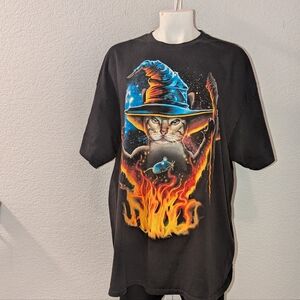 Meowlock Adult Halloween Cat Witch Wizard Warlock Cauldron Black T-Shirt XXL
